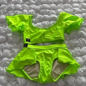 Kandi Kouture Neon Lime Two-Piece Ruffled Dance Set